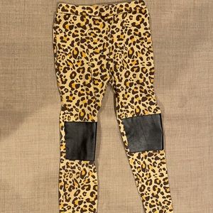 Monica + Andy Girls Cheetah Leggings with leather knee patches - Size 4T